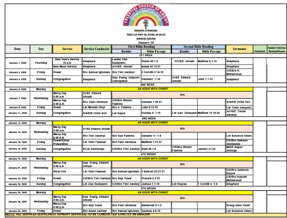 Monthly Service Roster